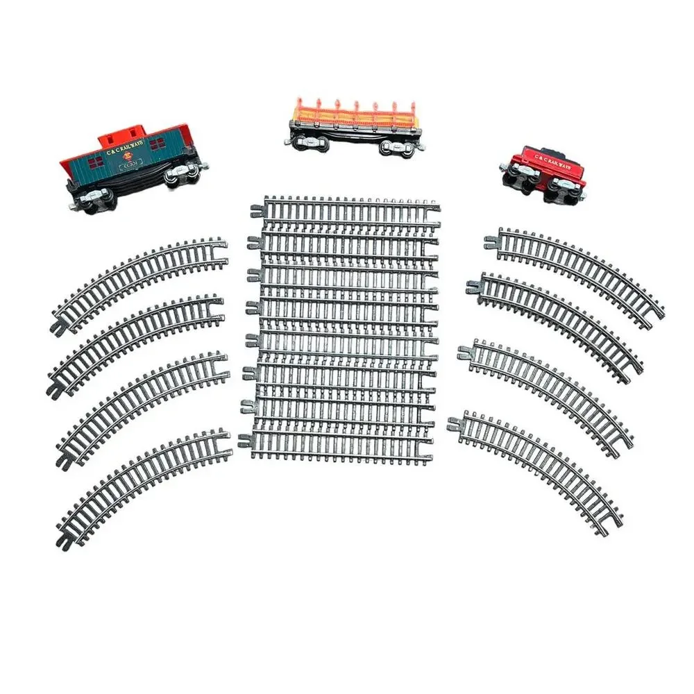 VTG C & C Railways Toy Train Cars Lot Caboose Coal Log Straight‎ & Curved Tracks